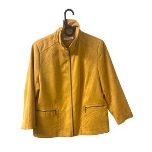 Allison Daley Womens Yellow Faux Suede Zip Jacket With Pockets Size 16